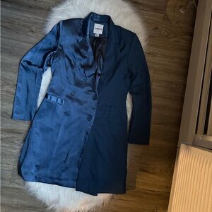 Unique21 Two-Tone Navy Satin & Matte Blazer Dress